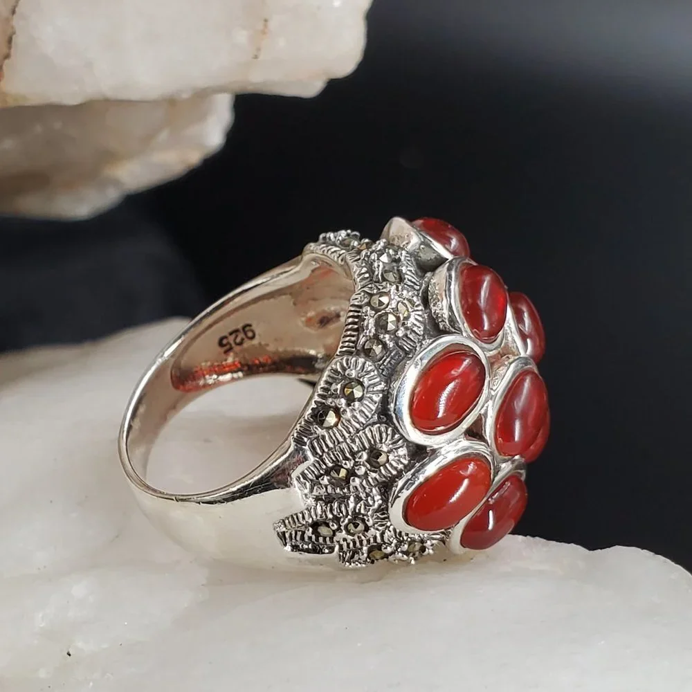 Solid Sterling 925 Silver Ring Genuine Carnelian Stone Unique Silversmith